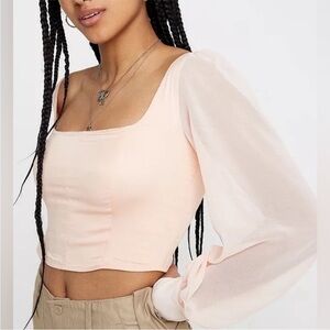 Urban Outfitters Lena Sheer Sleeve Square Green Top Size Small